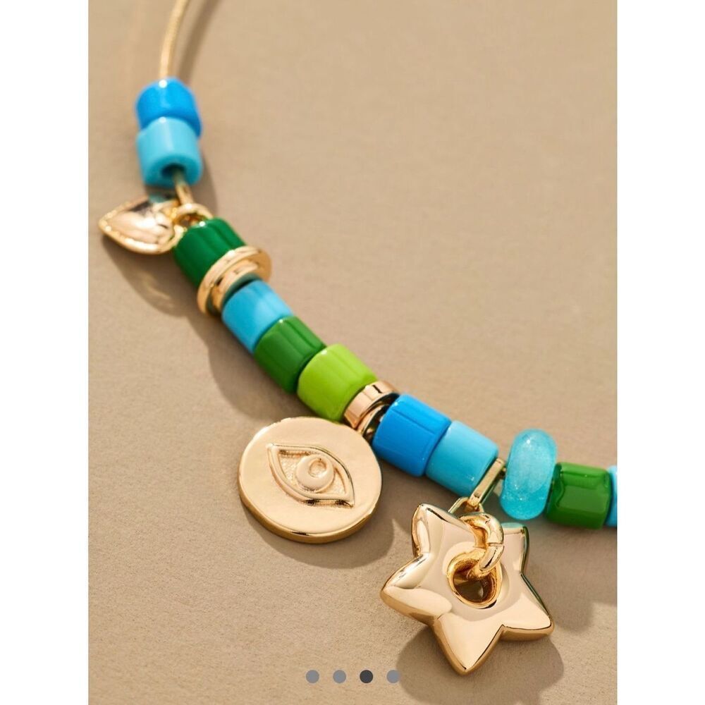 Anthropologie Beaded Charm Necklace in Turquoise, Blue, Gold NWT - Picture 2 of 9